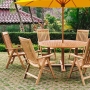 set 169 -- 59 inch round table (tb f-c003 a) with florida folding reclining armchairs (ch-190) & 10 foot teak umbrella (um-004 kr)
